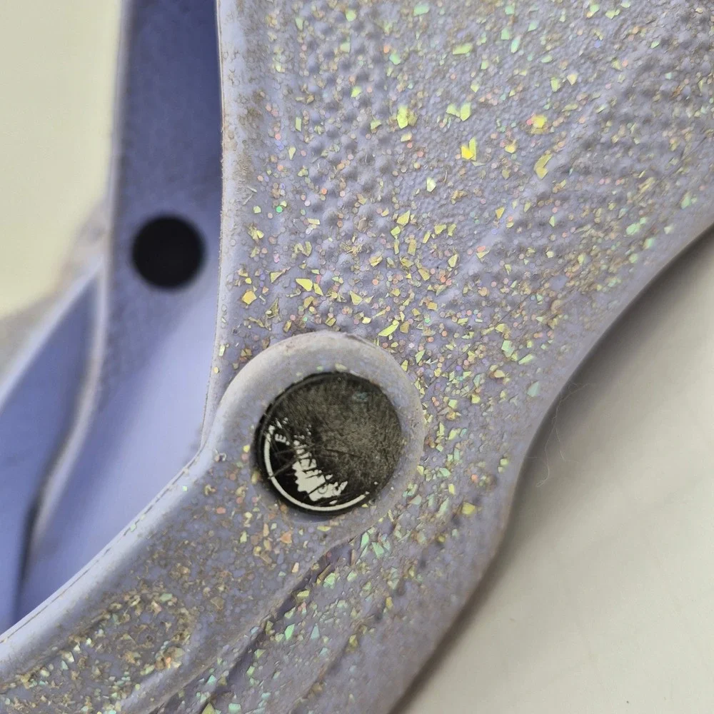 Crocs Classic Glitter Clogs Purple Girls Size J5 Slip On Sandals